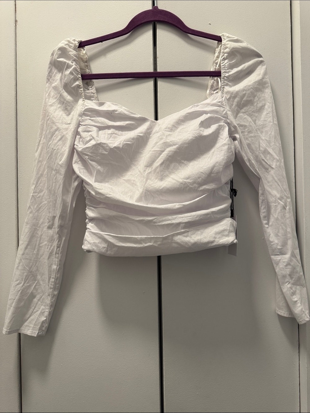 Astr White Ruched Square-Neck Long Sleeve Top